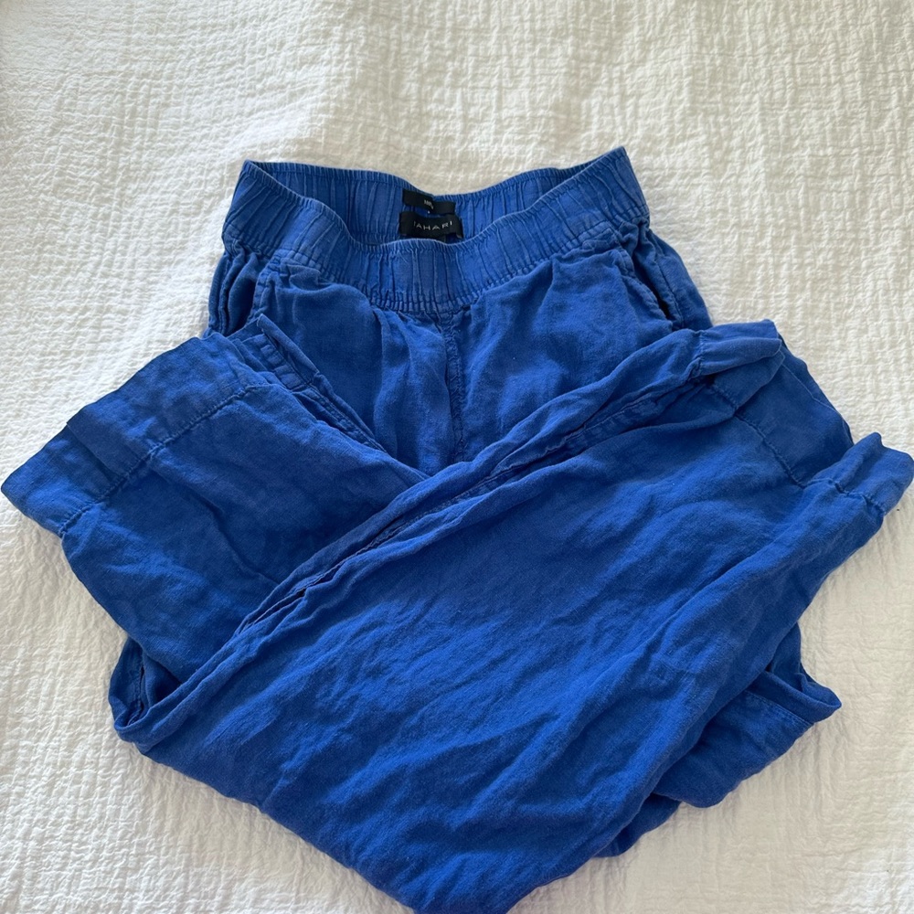 Blue Linen Straight Leg Pants - Size Small